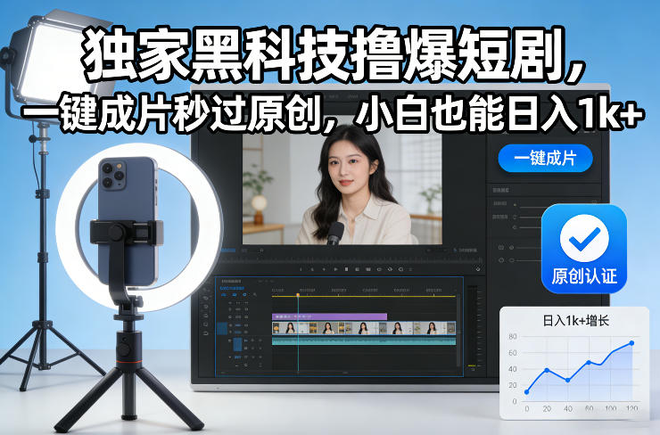 独家黑科技撸爆短剧，一键成片秒过原创，小白也能日入1k+【揭秘】-鸿雁学习网