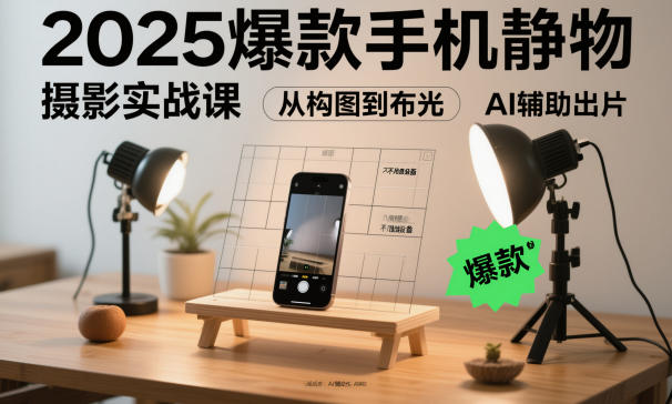 2025爆款手机静物摄影实战课，从构图到布光，不用贵设备，AI辅助出片-鸿雁学习网
