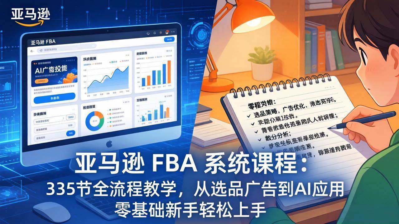 （17744期）亚马逊 FBA 系统课程（更新26年3月）335节全流程教学，从选品广告到AI应用，零基础新手轻松上手-鸿雁学习网