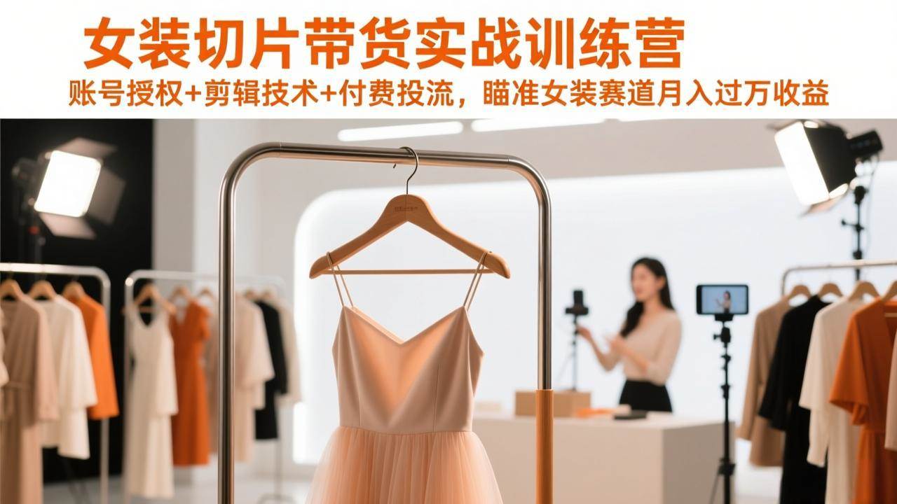 （17357期）女装切片带货实战训练营，账号授权+剪辑技术+付费投流，瞄准女装赛道月入过万收益-鸿雁学习网