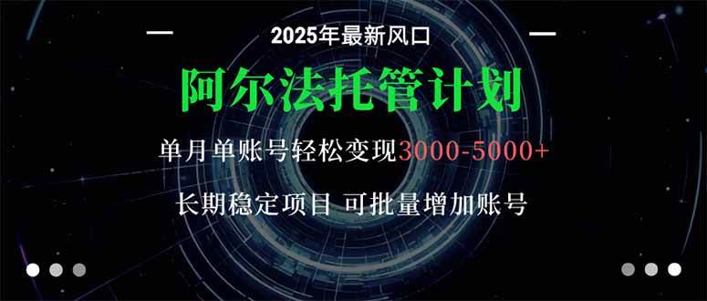 （16360期）阿尔法托管计划 单账号月入3000-5000，长期稳定项目，新手小白轻松上手。-鸿雁学习网