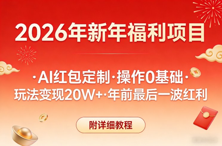 新年福利项目，AI红包定制，操作0基础，玩法变现20W+年前最后一波红利，附详细教程-鸿雁学习网