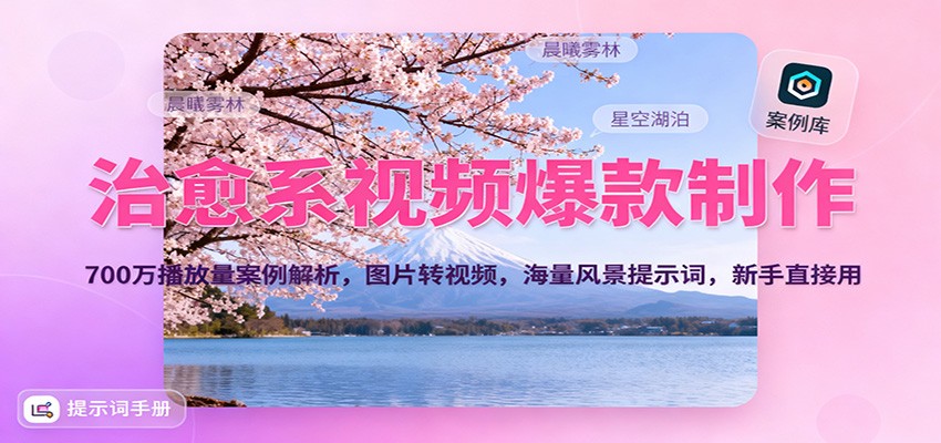 治愈系视频爆款制作，700万播放量案例解析，图片转视频，海量风景提示词，新手直接用-鸿雁学习网