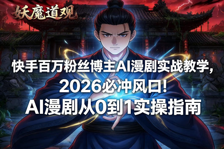 快手百万粉丝博主AI漫剧实战教学，2026必冲风口！AI漫剧从0到1实操指南-鸿雁学习网