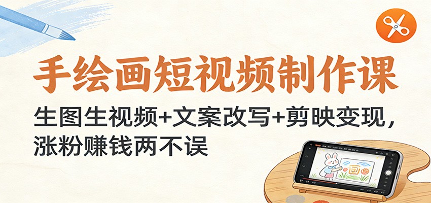 手绘画短视频制作课：生图生视频+文案改写+剪映变现，涨粉赚钱两不误-鸿雁学习网