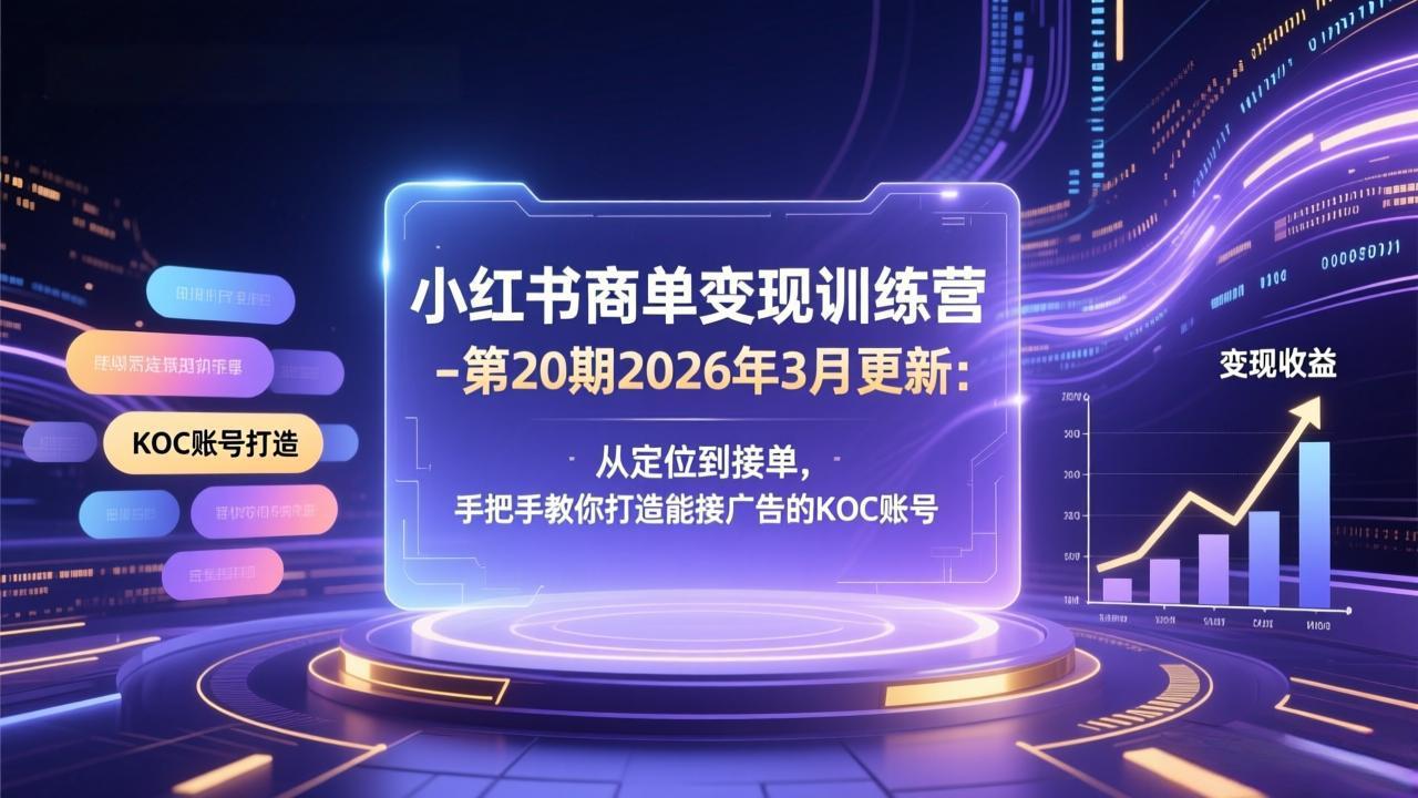 小红书商单变现训练营-第20期26年3月更新：从定位到接单，手把手教你打造能接广告的KOC账号-鸿雁学习网