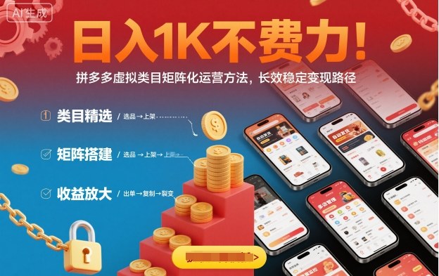 日入1K不费力！拼多多虚拟类目矩阵化运营方法，长效稳定变现路径-鸿雁学习网