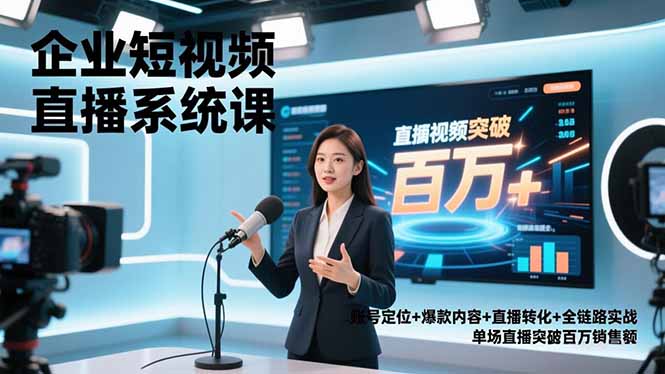 企业短视频直播系统课，账号定位+爆款内容+直播转化+全链路实战，单场直播突破百万销售额-鸿雁学习网