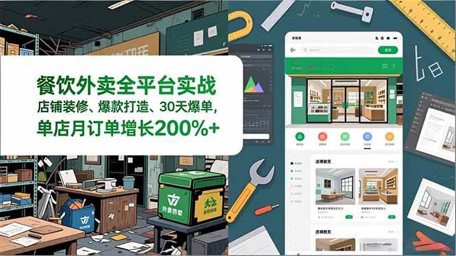 （16978期）餐饮外卖全平台实战，店铺装修、爆款打造、30天爆单，手把手教学，单店月订单增长200%+-鸿雁学习网