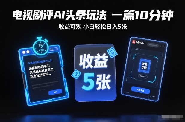 电视剧评AI头条玩法，一篇10分钟，收益可观，小白轻松日入5张+【独家】-鸿雁学习网