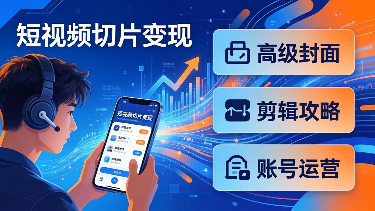 短视频切片变现速成班2.0：高级封面+剪辑攻略+账号运营，0基础小白快速入局副业-鸿雁学习网
