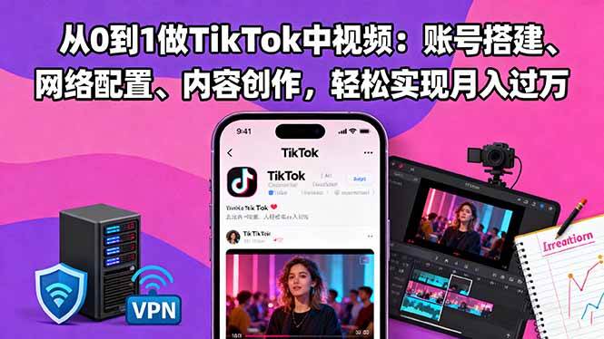 （16461期）从0到1做TikTok中视频：账号搭建、网络配置、内容创作，轻松实现月入过万-鸿雁学习网