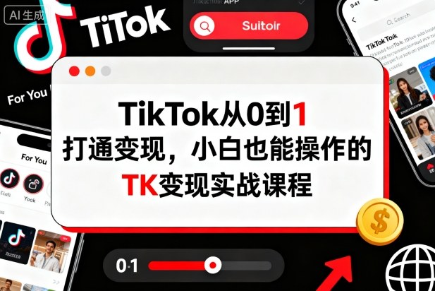 TikTok从0到1打通变现，小白也能操作的TK变现实战课程-鸿雁学习网