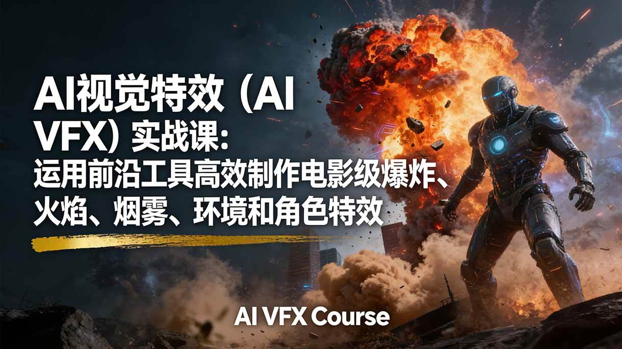 (17212期)AI视觉特效(AI VFX)实战课:运用前沿工具高效制作电影级爆炸、火焰、烟雾、环境和角色特效-鸿雁学习网