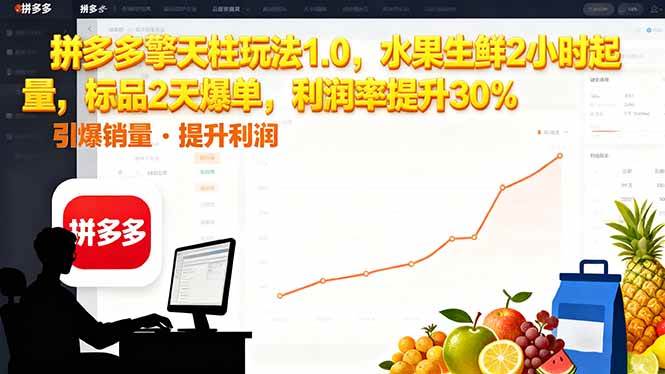 （16429期）拼多多 擎天柱玩法1.0，水果生鲜2小时起量，标品2天爆单，利润率提升30%-鸿雁学习网