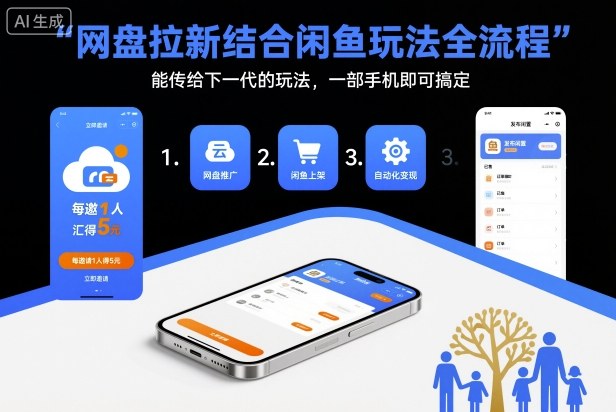 网盘拉新结合闲鱼玩法全流程，能传给下一代的玩法，一部手机即可搞定(附入口渠道以及实操教程)-鸿雁学习网