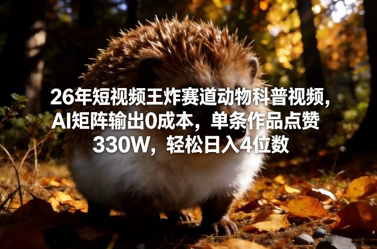 26年短视频王炸赛道动物科普视频，AI矩阵输出0成本，单条作品点赞330W，轻松日入4位数-鸿雁学习网