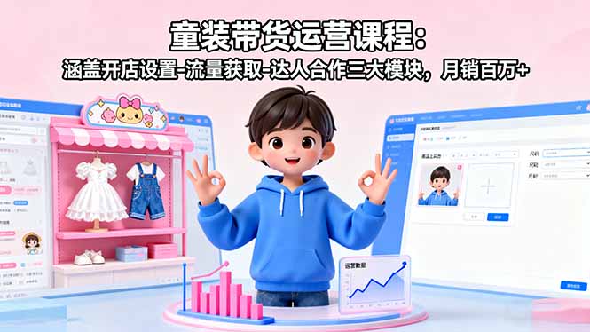 童装带货运营课程：涵盖开店设置-流量获取-达人合作三大模块，月销百万+-鸿雁学习网