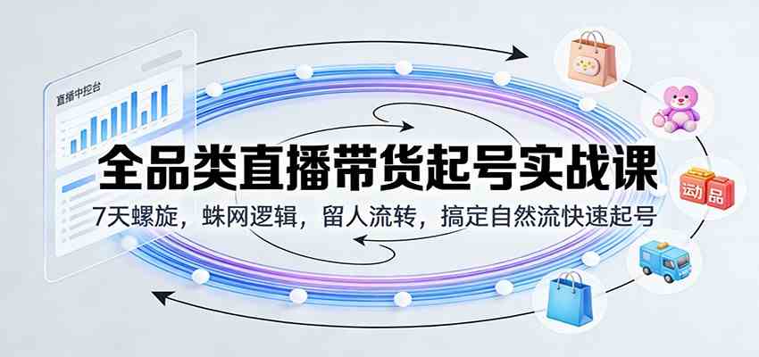全品类直播带货起号实战课：7天螺旋，蛛网逻辑，留人流转，搞定自然流快速起号-鸿雁学习网