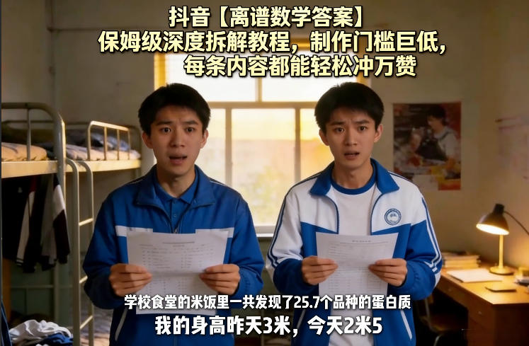 抖音【离谱数学答案】保姆级深度拆解教程，制作门槛巨低，每条内容都能轻松冲万赞，附详细步骤-鸿雁学习网