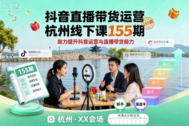 抖音直播带货运营杭州线下课155期，助力提升抖音运营与直播带货能力-鸿雁学习网