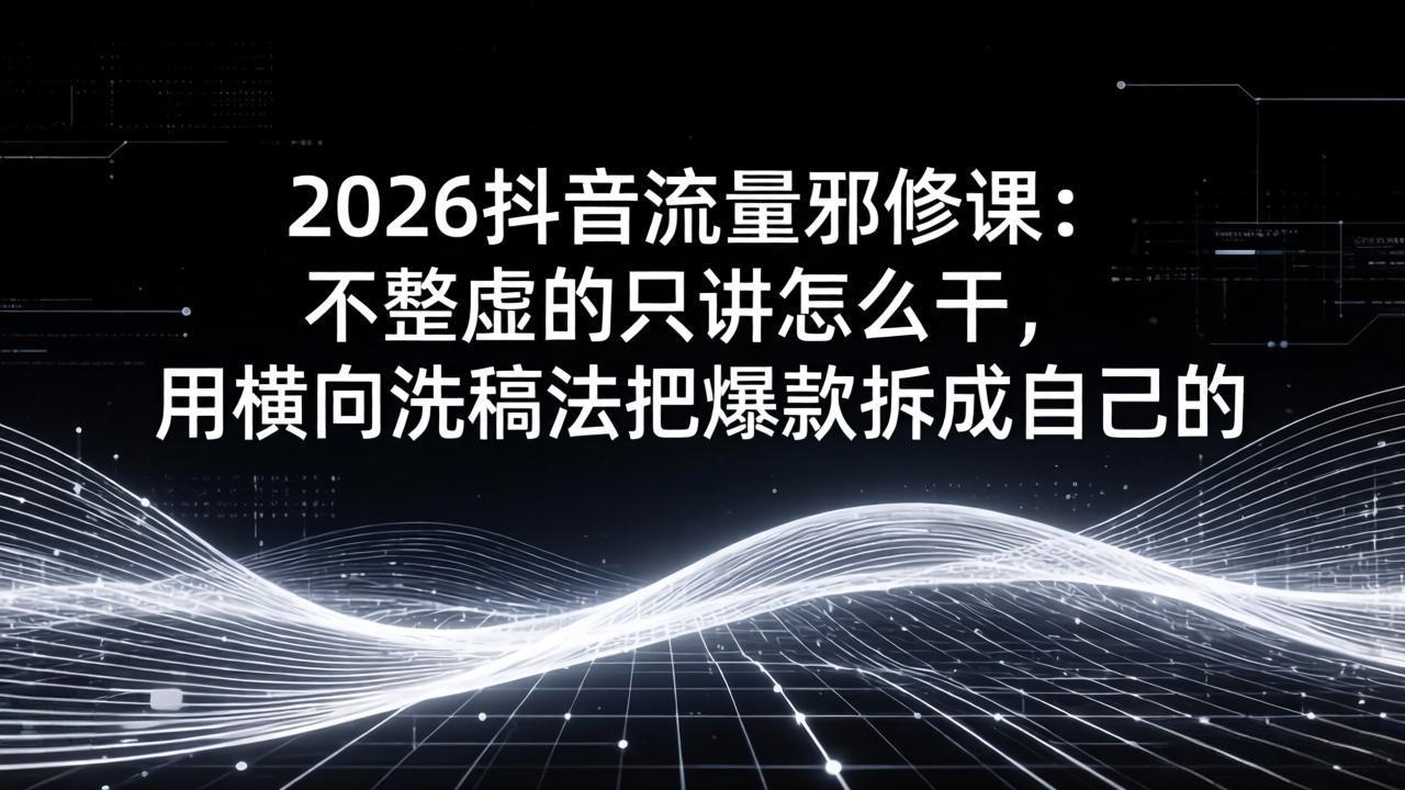 2026抖音流量邪修课：不整虚的只讲怎么干，用横向洗稿法把爆款拆成自己的-鸿雁学习网