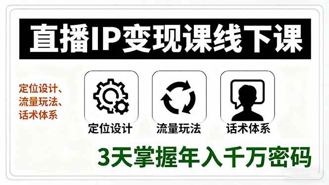 （16065期）直播IP变现课线下课，定位设计、流量玩法、话术体系，3天掌握年入千万密码-鸿雁学习网
