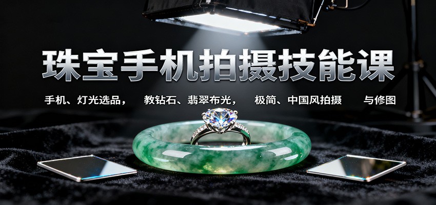 珠宝手机拍摄技能课:手机、 灯光选品，教钻石、翡翠布光，极简、中国风拍摄与修图-鸿雁学习网