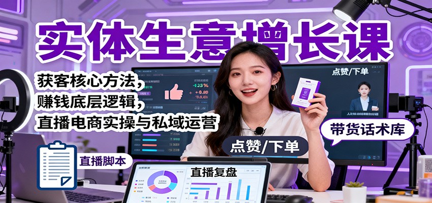 实体生意增长课：获客核心方法，赚钱底层逻辑，直播电商实操与私域运营-鸿雁学习网