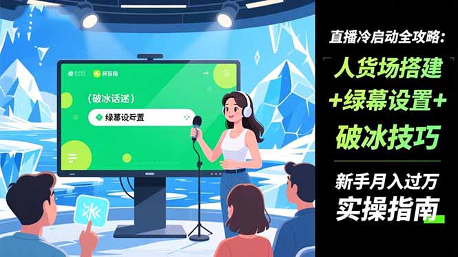 直播冷启动全攻略:人货场搭建+绿幕设置+破冰技巧，新手月入过万实操指南-鸿雁学习网