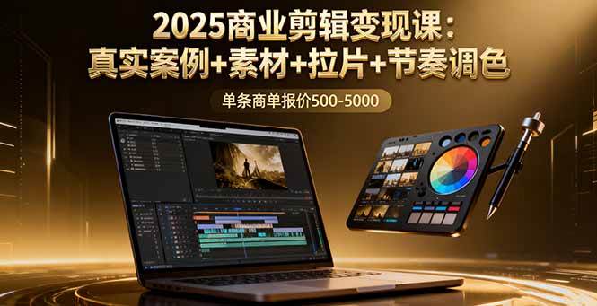 （16130期）2025商业剪辑变现课：真实案例+素材+拉片+节奏调色，单条商单报价500-5000-鸿雁学习网