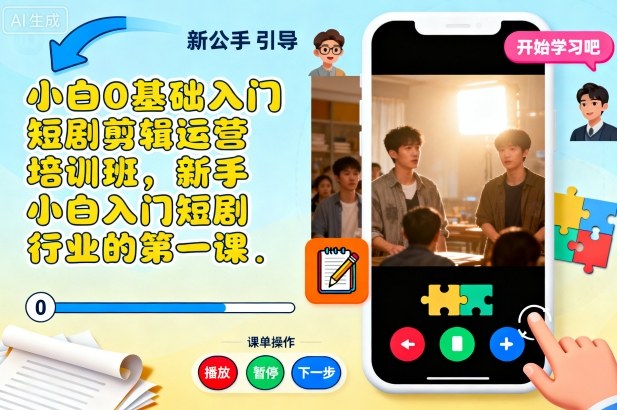 小白0基础入门短剧剪辑运营培训班，新手小白入门短剧行业的第一课-鸿雁学习网