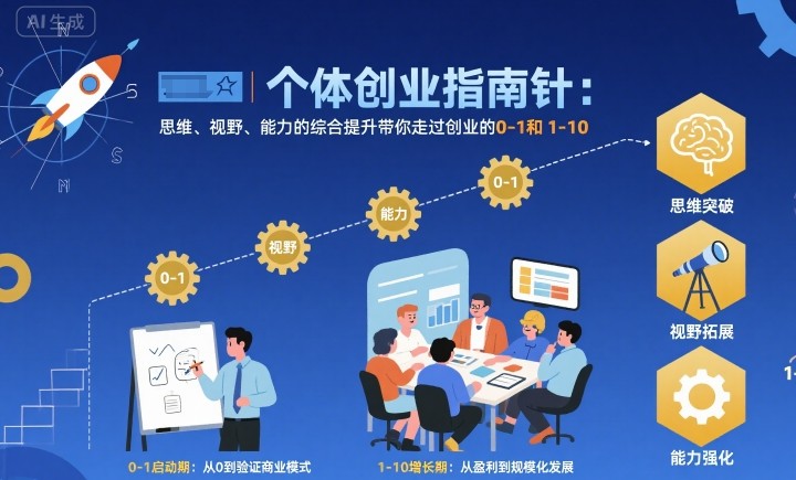 个体创业指南针,思维、视野、能力的综合提升带你走过创业的0-1和1-10【音频】-鸿雁学习网