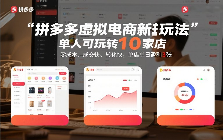 拼多多虚拟电商新玩法，单人可玩转10家店，零成本、成交快、转化快，单店单日盈利3张【揭秘】-鸿雁学习网