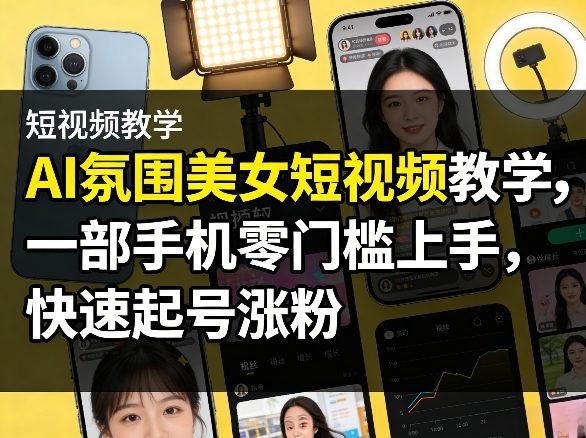 AI氛围美女短视频教学，一部手机零门槛上手，快速起号涨粉-鸿雁学习网