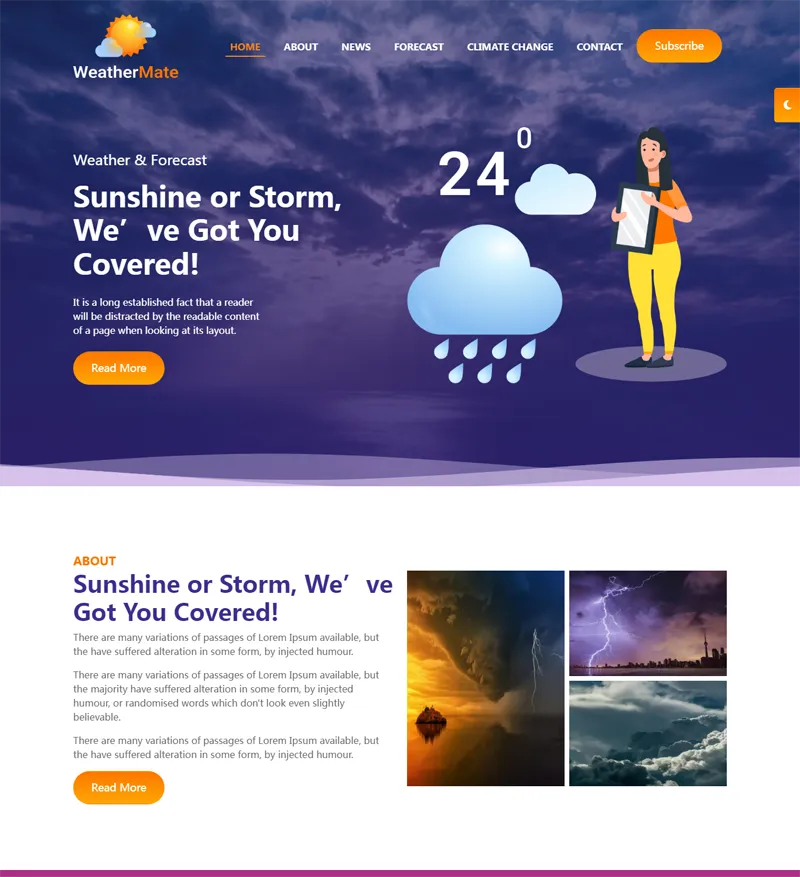 HTML响应式天气预报网站源码-鸿雁学习网