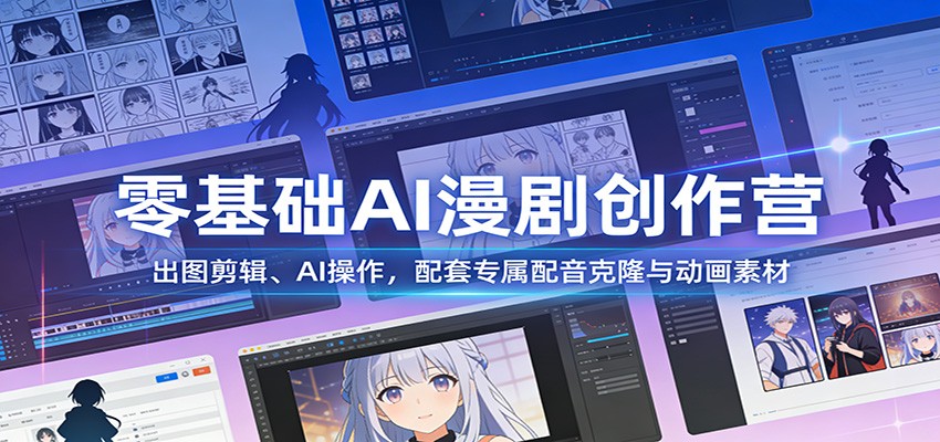 零基础AI漫剧创作营：出图剪辑、AI操作，配套专属配音克隆与动画素材-鸿雁学习网