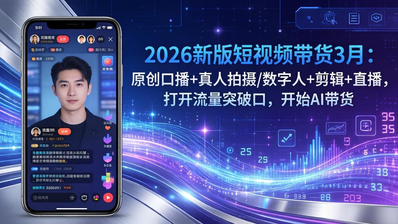 2026新版短视频带货3月：原创口播+真人拍摄/数字人+剪辑+直播，打开流量突破口，开始AI带货-鸿雁学习网