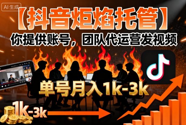 【抖音炬焰托管】你提供账号，团队代运营发视频，单号月入1k+【揭秘】-鸿雁学习网