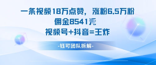 一条视频18W点赞，涨粉6.5W粉佣金8541米，视频号+抖音=王炸-鸿雁学习网