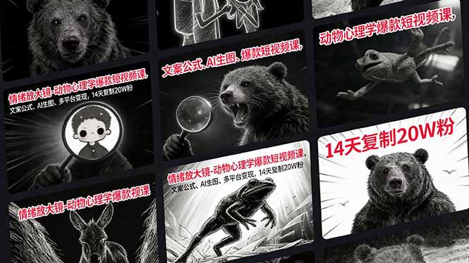 情绪放大镜-动物心理学爆款短视频课，文案公式、AI生图、多平台变现，14天复制20W粉-鸿雁学习网