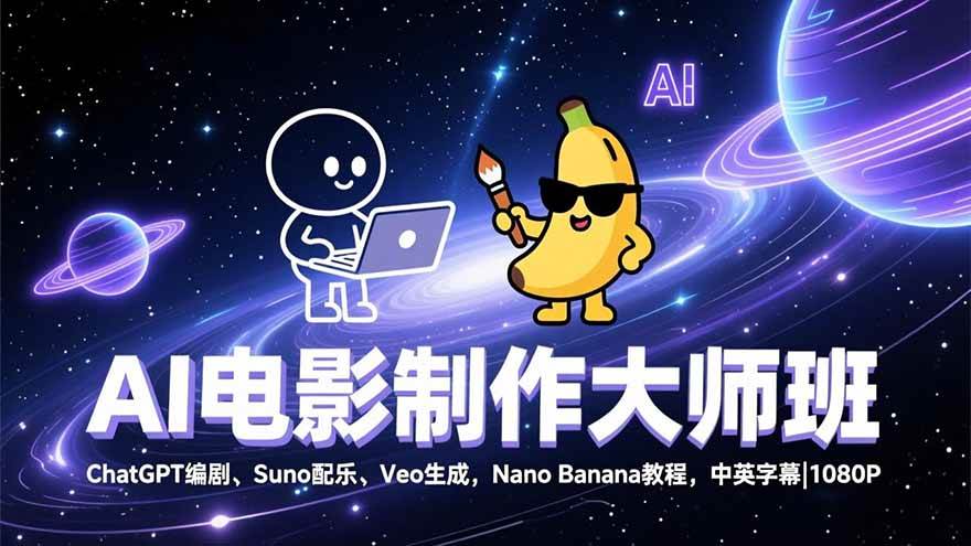 （17011期）AI电影制作大师班：ChatGPT编剧、Suno配乐、Veo生成，Nano Banana教程，中英字幕|1080P-鸿雁学习网