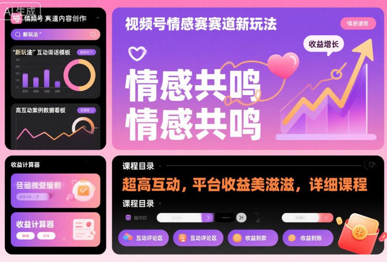 视频号情感赛道新玩法，超高互动，平台收益美滋滋，详细课程-鸿雁学习网