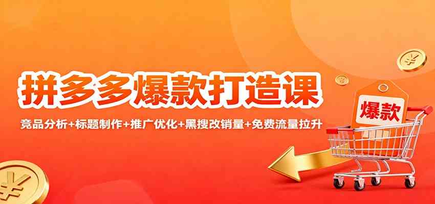拼多多爆款打造课：竞品分析+标题制作+推广优化+黑搜改销量+免费流量拉升-鸿雁学习网