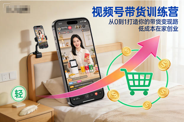视频号带货训练营，从0到1打造你的带货变现路，低成本在家创业-鸿雁学习网