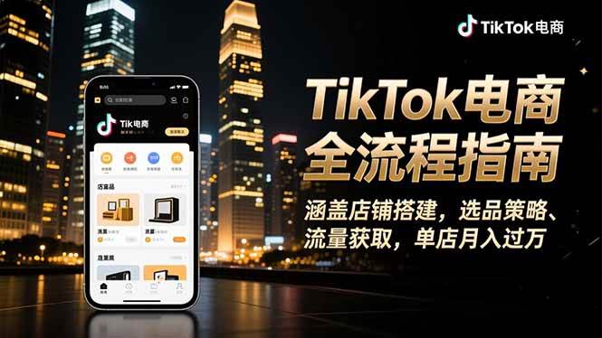（16524期）TikTok电商全流程指南，涵盖店铺搭建、选品策略、流量获取，单店月入过万-鸿雁学习网