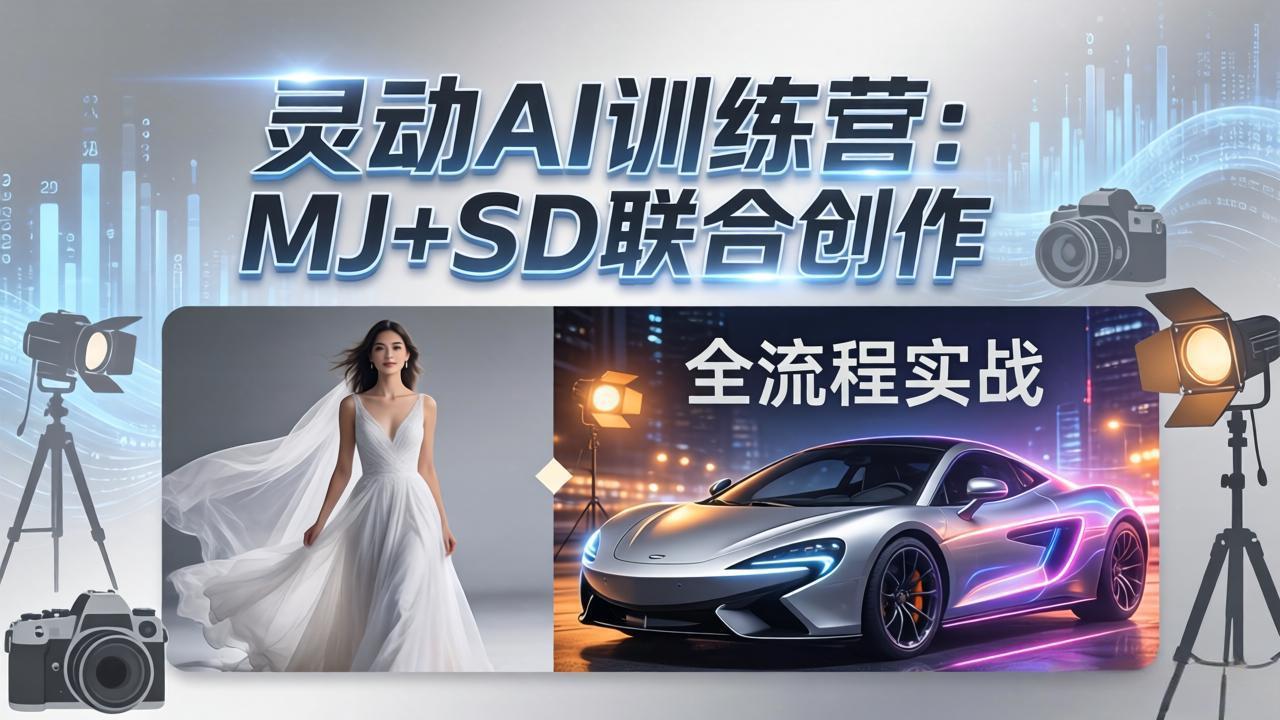 灵动AI训练营-3.0课程：MJ+SD联合创作，从婚纱大片到汽车广告，摄影后期全流程实战-鸿雁学习网