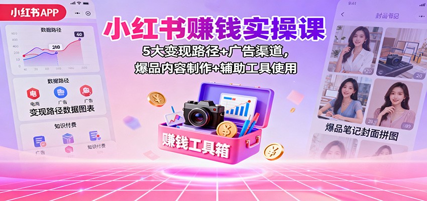 小红书赚钱实操课：5大变现路径+广告渠道，爆品内容制作+辅助工具使用-鸿雁学习网