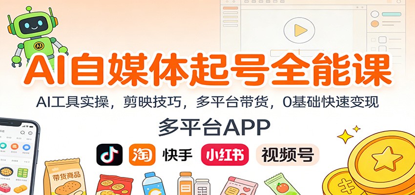 AI自媒体起号全能课：AI工具实操，剪映技巧，多平台带货，0基础快速变现-鸿雁学习网