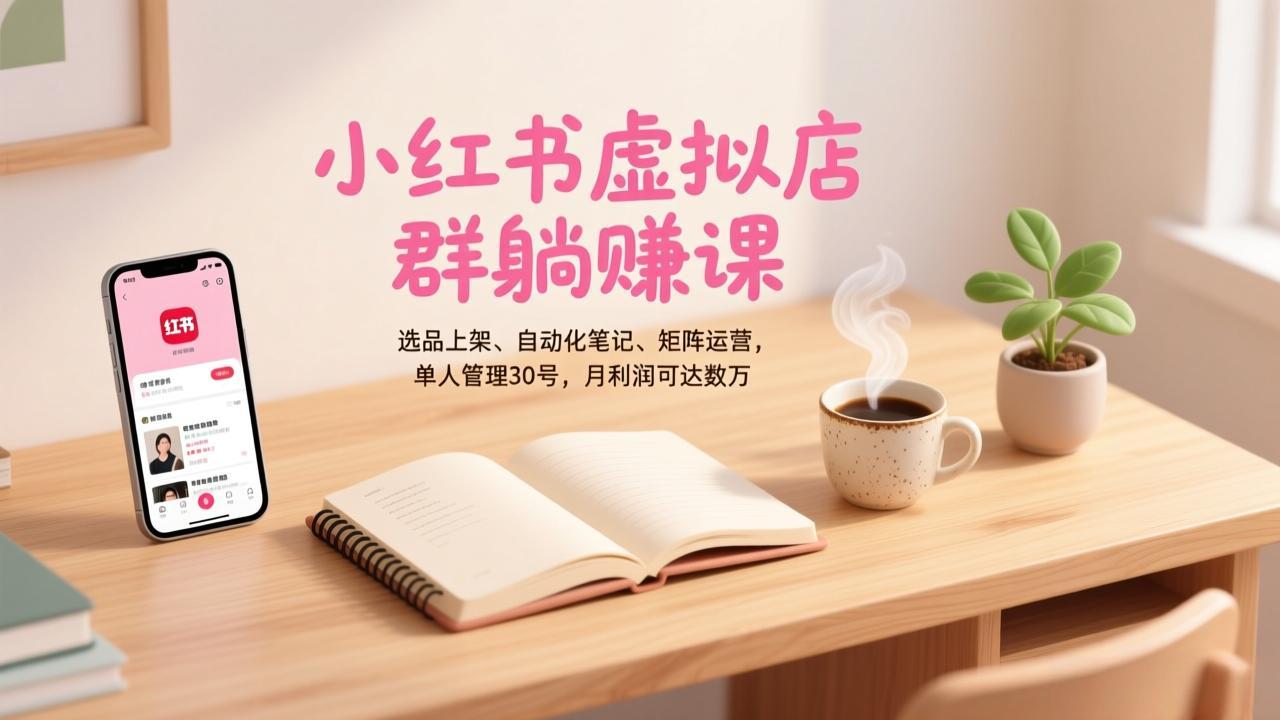 小红书虚拟店群躺赚课，选品上架、自动化笔记、矩阵运营，单人管理30号，月利润可达数万-鸿雁学习网